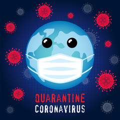 Planet in guard mask, quarantine coronavirus. Planet in white medicine respirator vector illustration for Covid-19 virus prevention