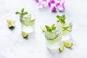 Cucumber and lime refreshing gin cocKtail, light alcohol drink concept