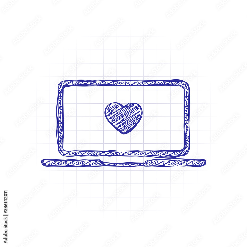 Aufkleber laptop or notebook computer with heart on screen. simple icon. hand drawn sketched picture with scri