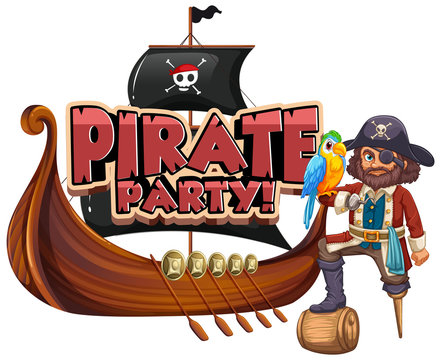 Font design for word pirate party with pirate and pirate ship © GraphicsRF