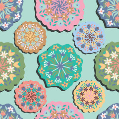 Vector hand drawn floral mandala seamless pattern