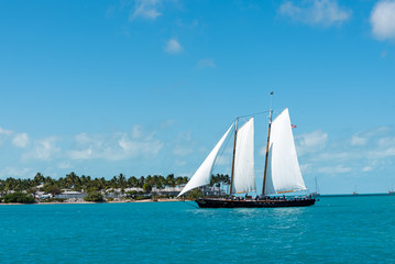 Boat sailing along Key West coast