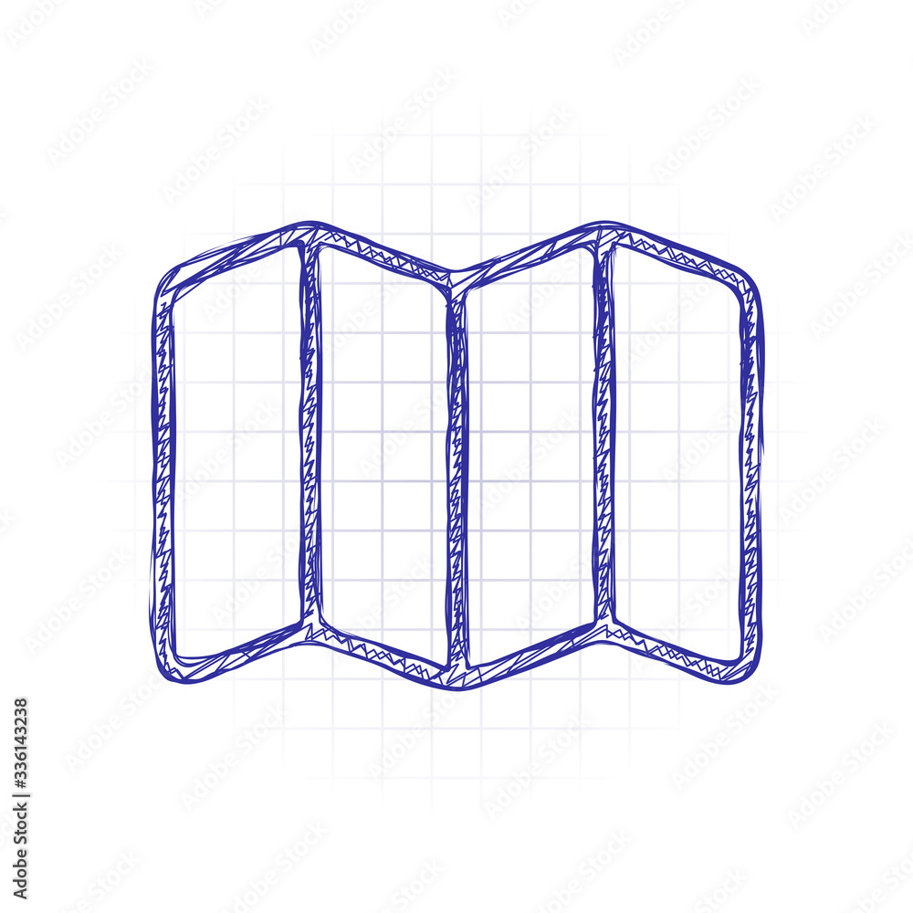 Poster simple map icon. linear symbol with thin outline. hand drawn sketched picture with scribble fill. bl