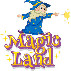 Font design for word magic land with wizard and magic wand