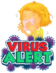 Font design for word virus alert with sick girl