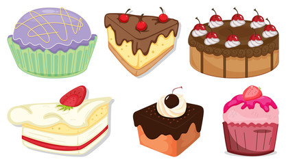 Big set of different menu for desserts on white background