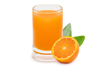 100% Orange juice isolated on white background.