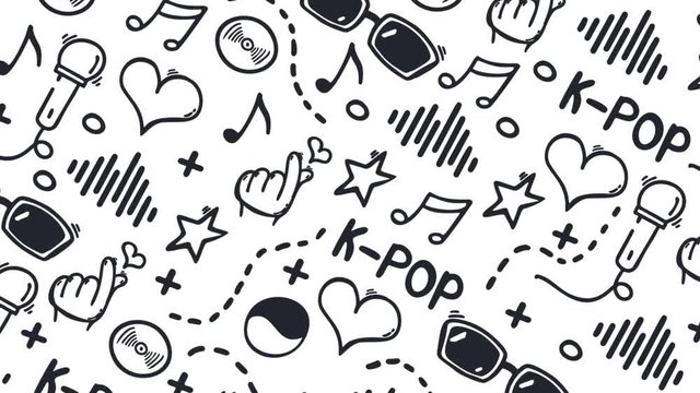K Pop music. Korean pop music style. Hand drawn doodle background.
