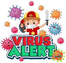 Fototapeta premium Coronavirus poster design with word and boy playing