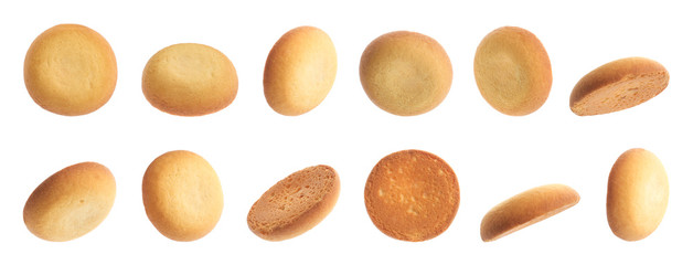 Set of delicious shortbread cookies on white background. Banner design