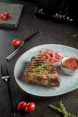 grilled beef steak with vegetables