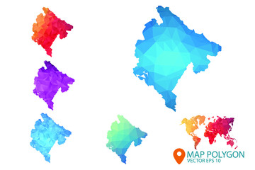 Montenegro Map - Set of geometric rumpled triangular low poly style gradient graphic background , Map world polygonal design for your . Vector illustration eps 10.