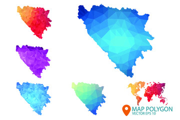 Bosnia and Herzegovina Map - Set of geometric rumpled triangular low poly style gradient graphic background , Map world polygonal design for your . Vector illustration eps 10.