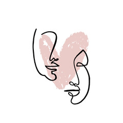 Love Valentines Day concept. Modern abstract line faces portrait, linear brush art. Inspirational fashion vector illustration.