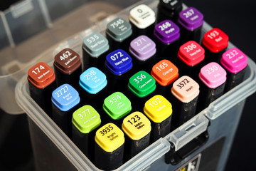 A box of colouring pens