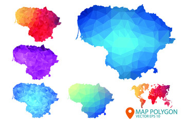 Lithuania Map - Set of geometric rumpled triangular low poly style gradient graphic background , Map world polygonal design for your . Vector illustration eps 10.