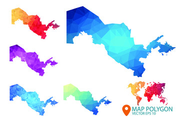 Obraz premium Uzbekistan Map - Set of geometric rumpled triangular low poly style gradient graphic background , Map world polygonal design for your . Vector illustration eps 10.