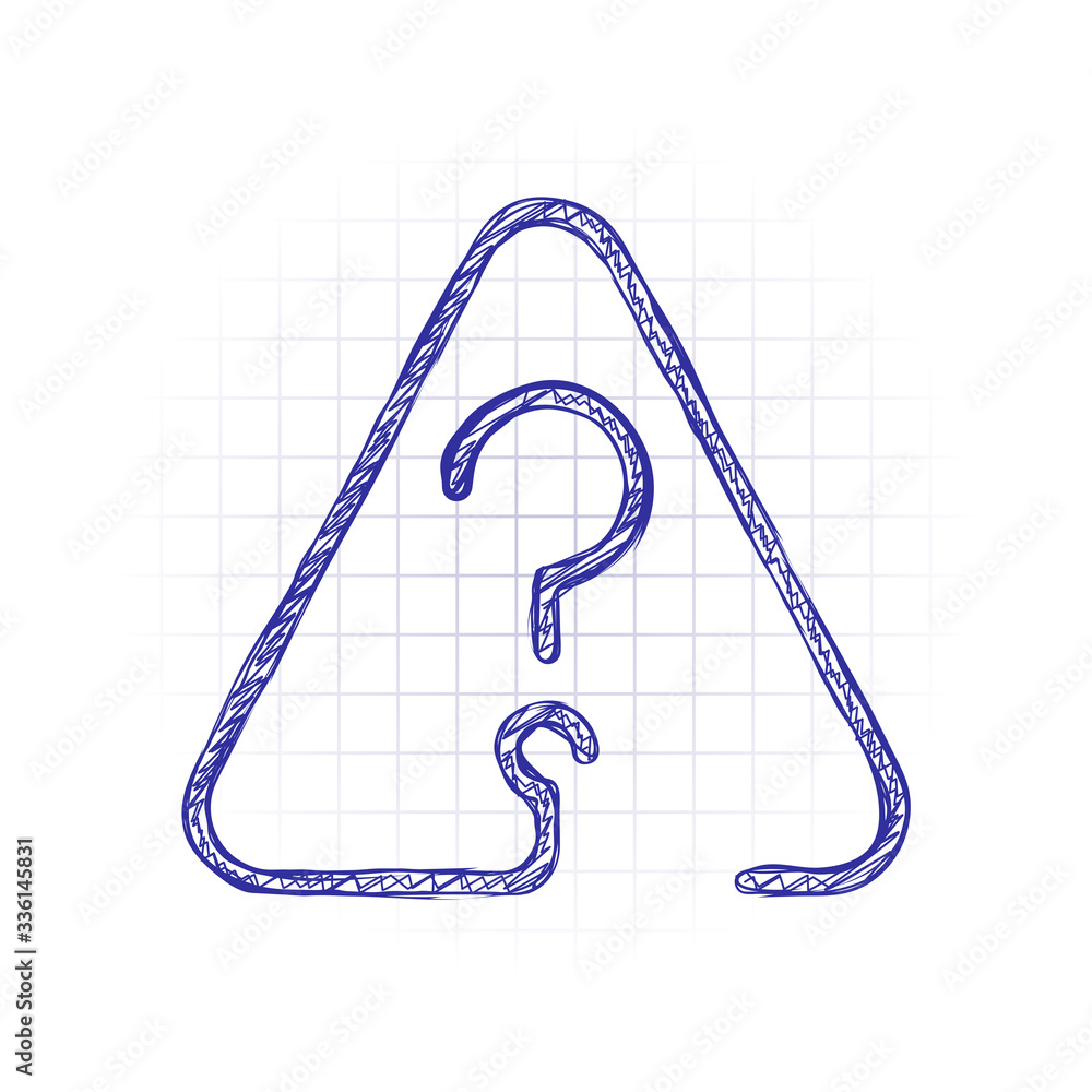 Aufkleber question mark in warning triangle. linear icon with thin outline. one line style. hand drawn sketche