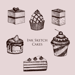 Ink Sketch Cakes Beautiful Set