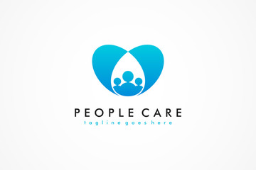 Abstract People Care Logo. Heart Icon with Human Family Symbol inside. Flat Vector Logo Design Template Element.
