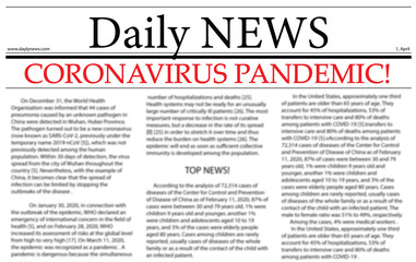 Closeup view of newspaper with headline CORONAVIRUS PANDEMIC!