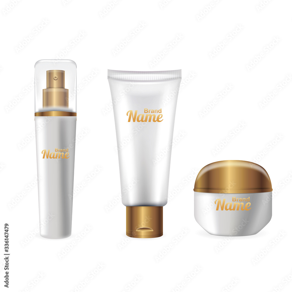 Poster Realistic Detailed 3d Blank Cosmetic Container Template Mockup Set. Vector