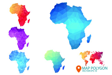 Africa Map - Set of geometric rumpled triangular low poly style gradient graphic background , Map world polygonal design for your . Vector illustration eps 10.