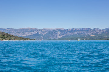 Fototapeta premium sea view and mountains antibes France with ship