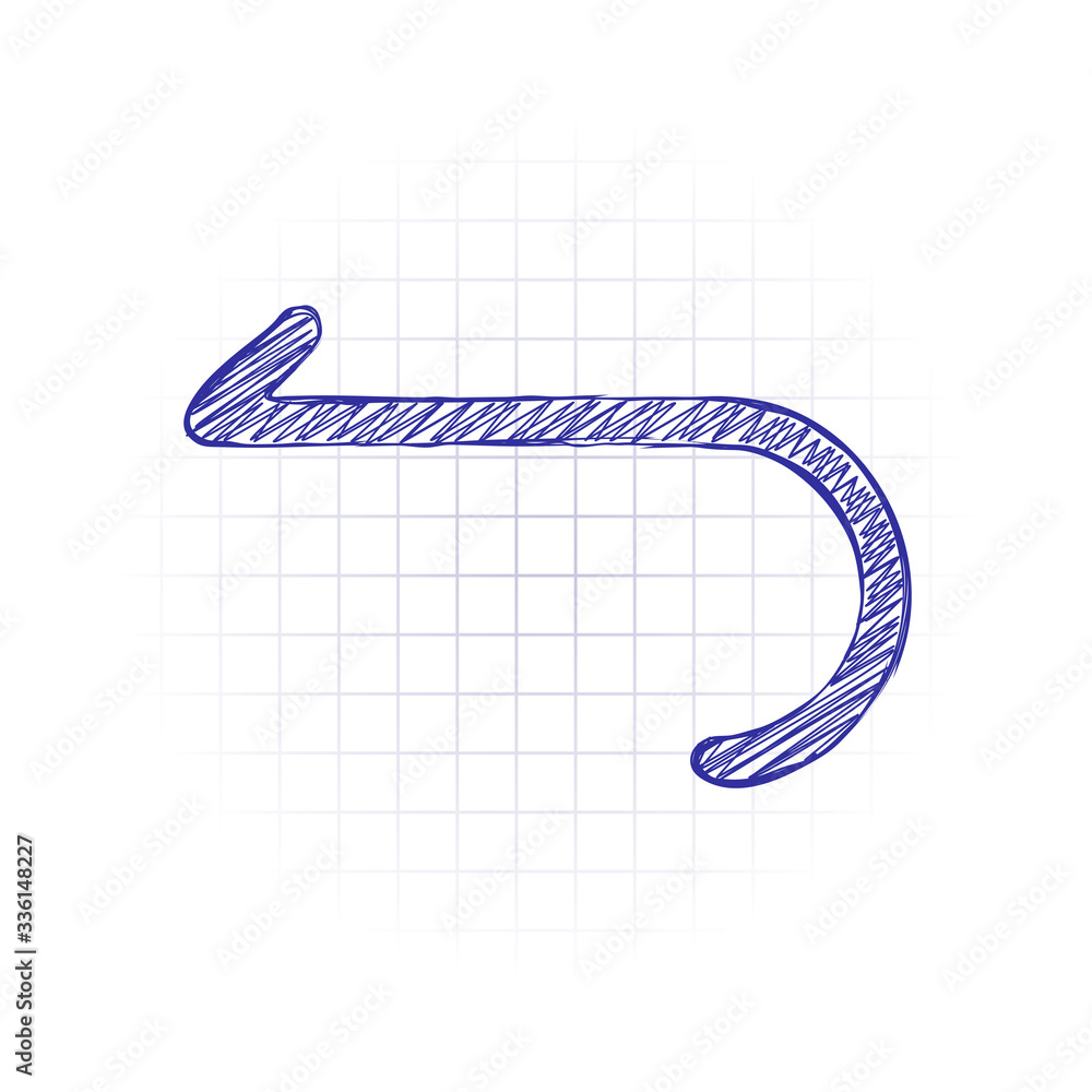 Poster simple arrow, backward. navigation icon. linear symbol with thin line. one line style. hand drawn sk