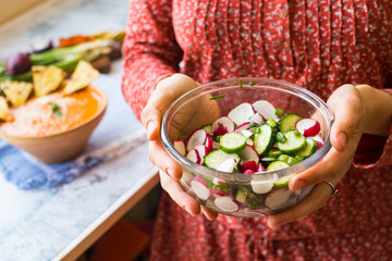 Radish, cucumber fresh detox salad. Vegan food