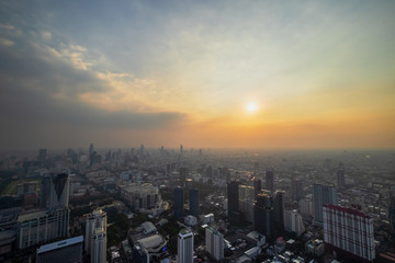 City skyline during sunset in Bangkok, Thailand