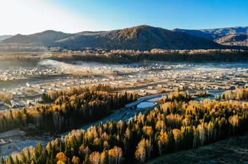 aerial view of Hemu village during daybreak