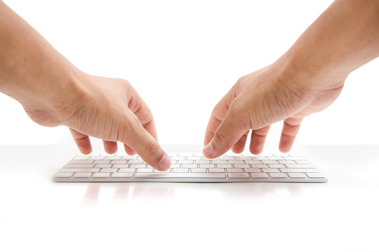 programmer's  hands typing on laptop keyboard, the idea is sitting working