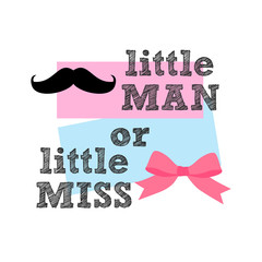 Little man or little miss? Gender reveal party card, banner vector element  design