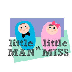 Little man or little miss? Gender reveal party card, banner vector element  design
