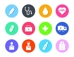 Medical flat icons. Stroke vector elements for trendy and modern design. Vector flat icons isolated on a white background. Vector illustration.
