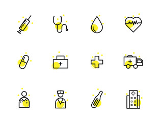 Medical line icons. Stroke vector elements for trendy and modern design. Vector line icons isolated on a white background. Vector illustration.