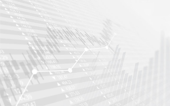Double exposure financial chart with uptrend line graph in stock market on white color background