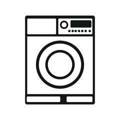 Washer icon. Appliance vector icon. Washer icon vector. Washer thin line design. Vector image.Flat design vector illustration of modern washing machine with linen. Washing clothes
