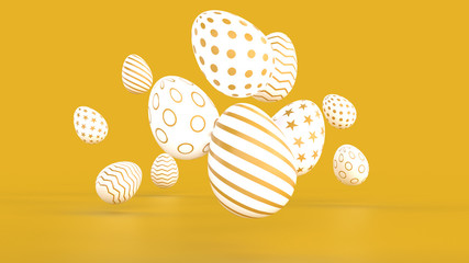 Happy Easter background with colorful 3d decorated eggs, Realistic holiday decoration with typography quote for celebration. greeting card, ad, promotion, poster, flyer, web-banner, article