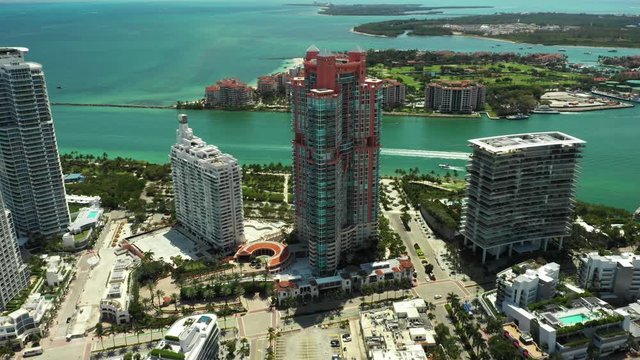 Beautiful Miami Beach aerials flying over highrise condominium buildings