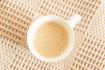 Glass Cup Of Coffee. Closeup Coffee With Milk. Cappuccino. Coffee foam