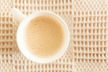 Glass Cup Of Coffee. Closeup Coffee With Milk. Cappuccino. Coffee foam