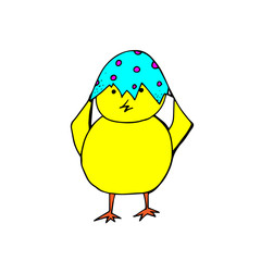Vector hand drawn doodle sketch yellow chick isolated on white background