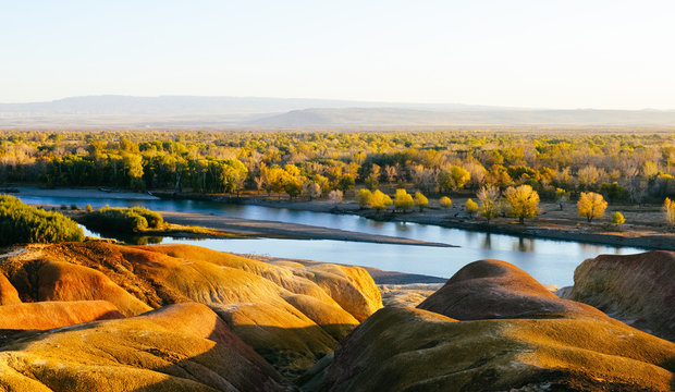 Sunset view of Rainbow Beach, Xinjiang