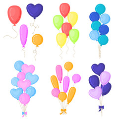 Cartoon Color Birthday Balloons Icon Set. Vector