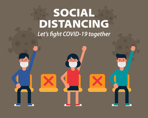 Social distancing, Sitting far apart stay safe keep distance from COVID-19, Coronavirus vector illustration infographic flat design 