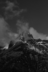 the peaks of Elva in black and white