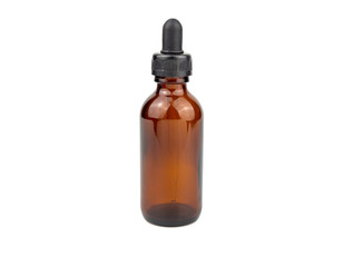 Brown medicine glass bottle with dropper isolated on white background is used for cosmetic skin...