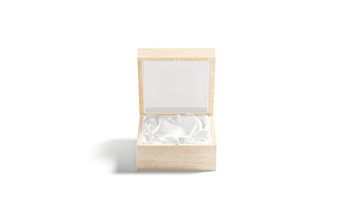 Blank opened wood gift box with silk mock up, isolated
